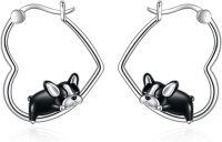 wholesale 925 Sterling Silver French Bulldog Heart Hoop Dangle Earrings Cute s for Women-Boston Terrier