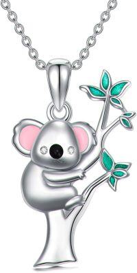 wholesale 925 Sterling Silver Koala Pendant with Green Leaves Chain Necklace for Women and Girls-Koala