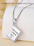 TOUPOP 925 Sterling Silver Book Necklace Gift for Book Lovers Readers-0-2