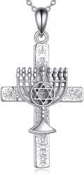 wholesale 925 Sterling Silver Menorah Star of David Cross Pendant Necklace for Women Girls Jewish Hanukkah Gift Judaica Jewelry 48cm Chain Length-0-0