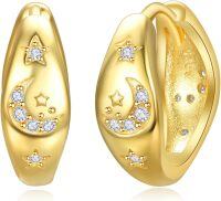 wholesale Gold-plated 925 Sterling Silver Moon & Star Hoop Earrings for Women-star and moon hoop