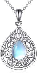 wholesale 925 Sterling Silver Blue Rainbow Moonstone Filigree Teardrop Heart Pendant Necklace for Women-0-0