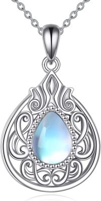 wholesale 925 Sterling Silver Blue Rainbow Moonstone Filigree Teardrop Heart Pendant Necklace for Women-Teardrop Moonstone