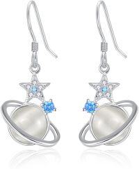 wholesale 925 Sterling Silver Planet & Star Drop Earrings - Cosmic Jewelry for Women-Cats Eye Planet