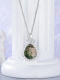 wholesale 925 Sterling Silver Green Moss Agate & Cubic Zirconia Leaf Drop Pendant Necklace-0-1