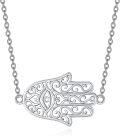 wholesale 925 Sterling Silver Filigree Hamsa Hand Evil Eye Pendant Necklace with Fatima Stone for Women Men  45cm Chain Length-0-0