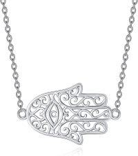 wholesale 925 Sterling Silver Filigree Hamsa Hand Evil Eye Pendant Necklace with Fatima Stone for Women Men  45cm Chain Length-Hamsa Hand Choker