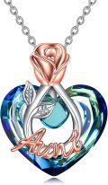 wholesale 925 Sterling Silver Blue Crystal Heart Aunt Pendant Necklace Gifts for Women-0-0