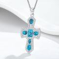 wholesale 925 Sterling Silver Natural Turquoise Cross Pendant Necklace with Cubic Zirconia Accents-0-1