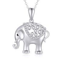 wholesale 14K White Gold Diamond Elephant Pendant Necklace for Women 20 Inches-White Gold gold