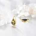 wholesale 925 Sterling Silver Black Onyx Teardrop Floral Drop Earrings with Gold Plated Accents for Women and Teen Girls-0-4