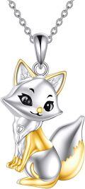 wholesale 925 Sterling Silver Cute Fox Cartoon Pendant Necklace for Women Gifts-0-0