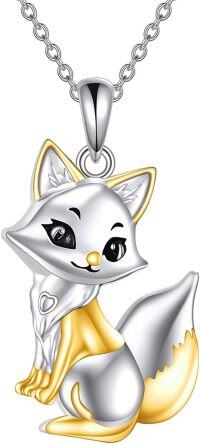 wholesale 925 Sterling Silver Cute Fox Cartoon Pendant Necklace for Women Gifts-Gold Fox