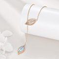 wholesale Rose Gold 925 Sterling Silver Blue Opal Leaf Pendant Chain Necklace for Women-0-2
