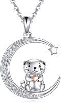 wholesale 925 Sterling Silver Cat Moon Star Heart Pendant Necklace Gift for Women Girls Animal Lovers Jewelry-0-0