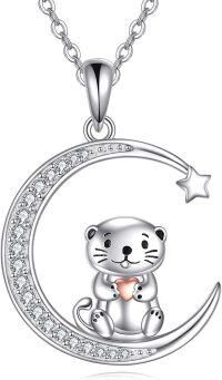 wholesale 925 Sterling Silver Cat Moon Star Heart Pendant Necklace Gift for Women Girls Animal Lovers Jewelry-Sea Otter