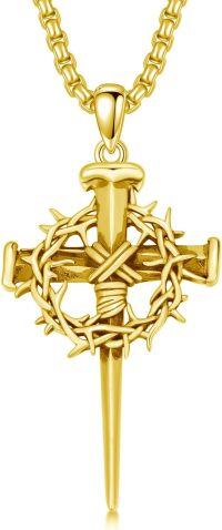 wholesale Sterling Silver 3 Nail Cross Pendant Christian Jewelry Gift for Men 22+2 -2-Gold