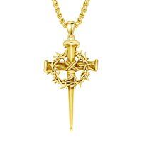 wholesale 925 Sterling Silver Crown of Thorns and Nails Cross Necklace Religious Gifts for Men Women-2-Gold
