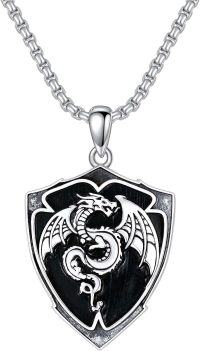 wholesale 925 Sterling Silver Metal Dragon Shield Pendant Necklace  for Women and Men - Valentines Gift Idea-Dragon-1