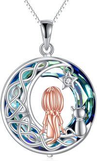 wholesale TOUPOP Cat Necklaces Sterling Silver Cat Moon Pendant Necklace With Blue Circle Crystal Christmas Birthday Valentines Mothers Day Jewelry For Women Cat Lovers -undefined