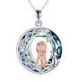 TOUPOP Sterling Silver Blue Crystal Cat Moon Pendant Necklace-0-0