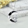 wholesale 925 Sterling Silver Crescent Moon Black Cat Necklace-0-4