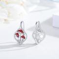 wholesale 925 Sterling Silver Mushroom Leverback Hoop Earrings with Red Enamel Accents-0-1
