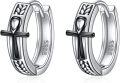 wholesale 925 Sterling Silver Cross Design Hoop Earrings for Women and Girls - Vintage Gothic Jewelry-0-0