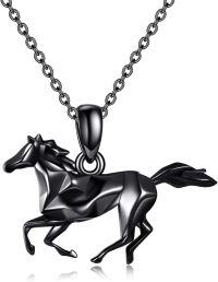 wholesale 925 Sterling Silver Black Geometric Horse Pendant Necklace for Women 30cm -Black Horse Necklace