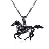 wholesale 925 Sterling Silver Geometric Horse Pendant Necklace For Men-Black Horse Necklace