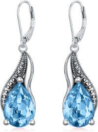 wholesale Sterling Silver Crystal Vintage Teardrop Oxidized Leverback Earrings 14 10mm-Aqua Blue