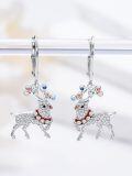 wholesale 925 Sterling Silver Christmas Dangle Earrings with Deer Design and Colorful Stones - Holiday s for Women-0-2