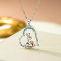 wholesale 925 Sterling Silver Blue Crystal Heart Rabbit Family Pendant Necklace for Women Girls  48cm Chain Length-0-4