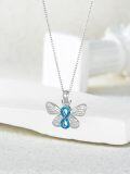 wholesale 925 Sterling Silver Blue Fire Opal Butterfly Pendant Necklace for Women's Gifts-0-1