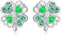 wholesale 925 Sterling Silver Hypoallergenic Shamrock Stud Earrings for Women and Girls - 4-Leaf Clover Design with Green Stones-0-0