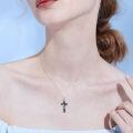 wholesale 925 Sterling Silver Faith Cross Pendant Necklace Blue Sandstone White Gold Plated-0-8