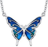 wholesale 925 Sterling Silver Blue Opal Butterfly Pendant Necklace Minimalist Charm s for Her-Butterfly Necklace(Blue-2)