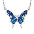 wholesale 925 Sterling Silver Blue Enamel Butterfly Pendant Necklace-0-0