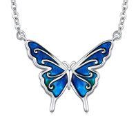 wholesale 925 Sterling Silver Blue Enamel Butterfly Pendant Necklace-Butterfly Necklace(Blue-2)