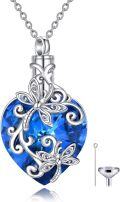 wholesale 925 Sterling Silver Blue Crystal Heart Locket with Dragonflies and Scrollwork Pendant Necklace for Women-0-0