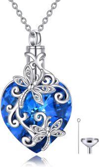 wholesale 925 Sterling Silver Blue Crystal Heart Locket with Dragonflies and Scrollwork Pendant Necklace for Women-Blue Dragonfly Necklace