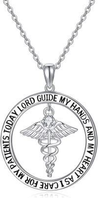 wholesale 925 Sterling Silver 12 Birthstones Nurse Necklace with Caduceus Nursing Graduation Gift-Apr.