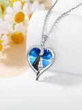 TOUPOP Sterling Silver Crystal Cat Necklace With Heart For Women Cat Lovers Gift-0-1