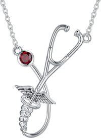 wholesale 925 Sterling Silver Birthstone Stethoscope Necklace Nurse Graduation Gift-January