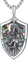 wholesale 925 Sterling Silver Saint Anthony Shield-Shaped Shell Inlay Religious Pendant Necklace -0-0