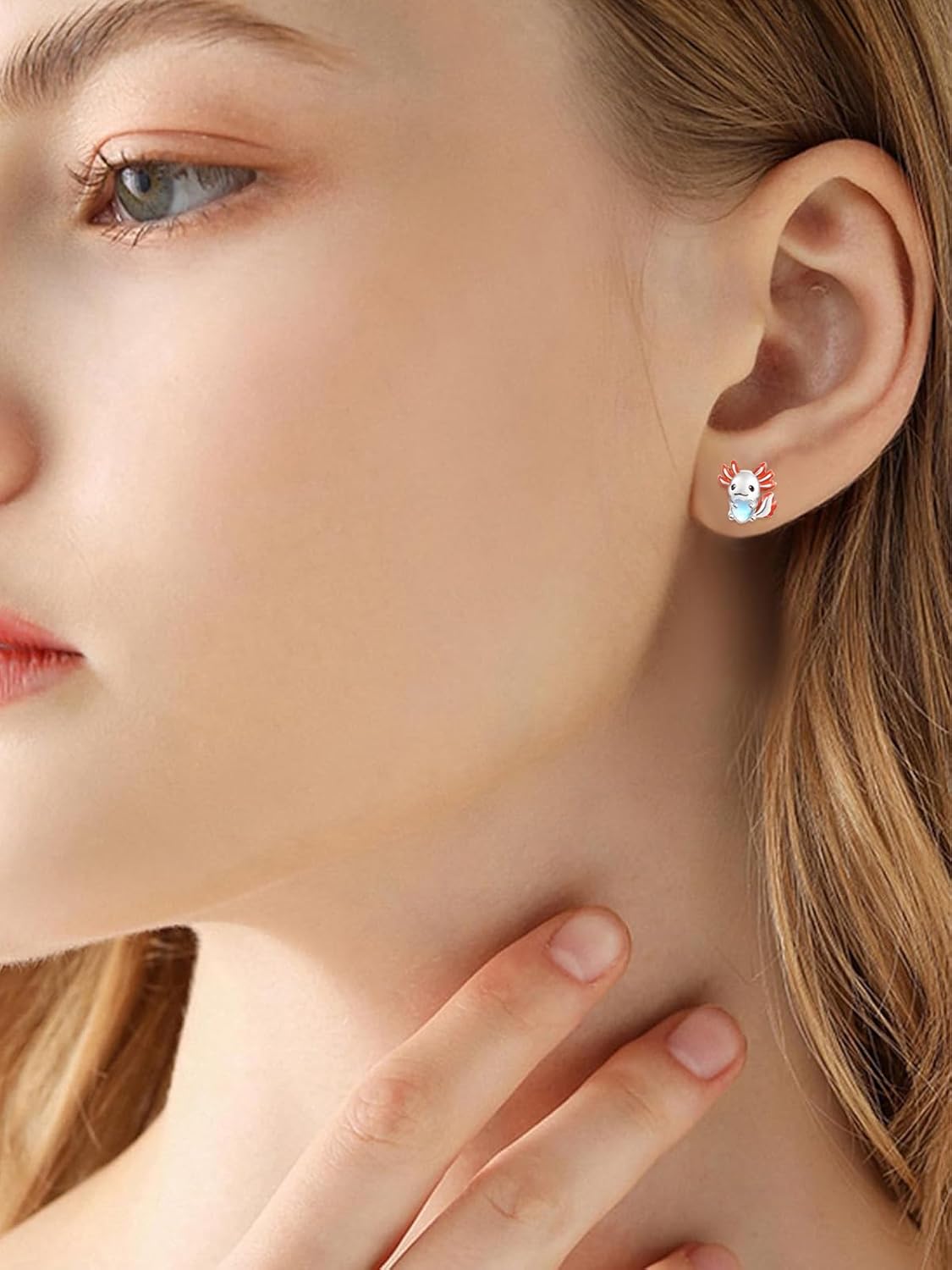 wholesale 925 Sterling Silver Moonstone Heart Axolotl Stud Earrings for Women Gift-0-4