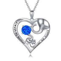 wholesale Sterling Silver Birthstone Crystal Mom Necklace Heart Elephant Jewelry Gift-09-Sept-Created Sapphire