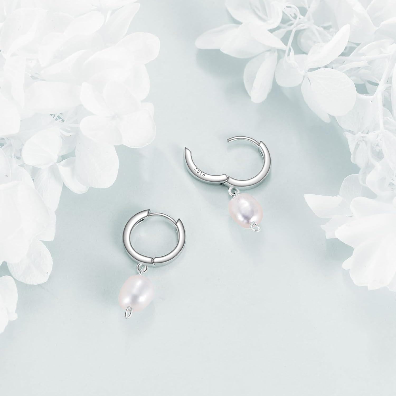wholesale 925 Sterling Silver Baroque Pearl Huggie Hoop Earrings for Women's -0-3