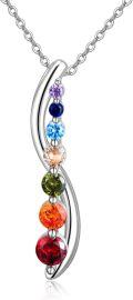 wholesale 925 Sterling Silver Rainbow Crystal Chakra Tree of Life Pendant Necklace for Women-0-0