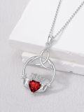 wholesale 925 Sterling Silver Celtic Claddagh Necklace with Heart Birthstones-0-3